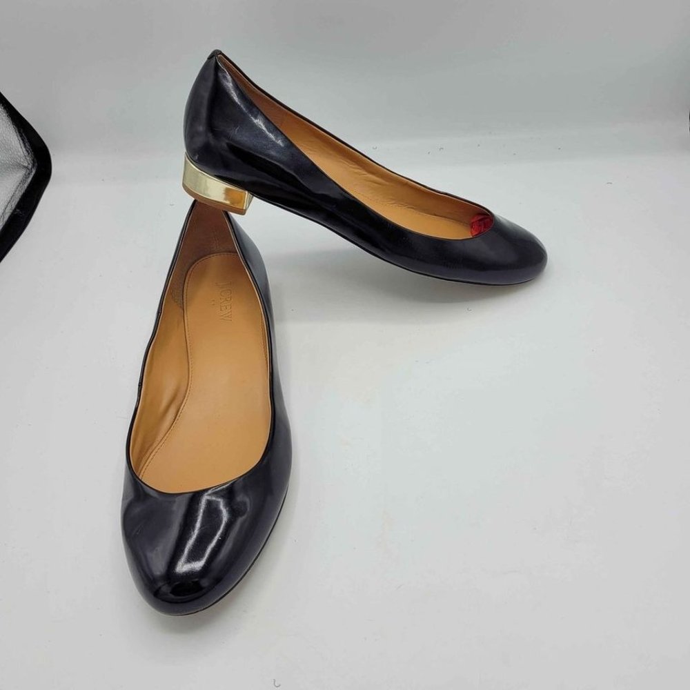 J Crew Patent Leather Square Heels Gold Metallic H